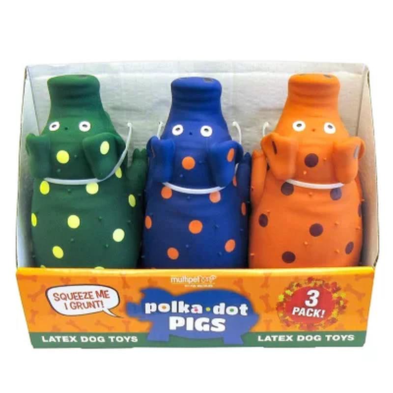 Multipet Polka-Dot Pigs Latex Dog Toys (3 Pk.)