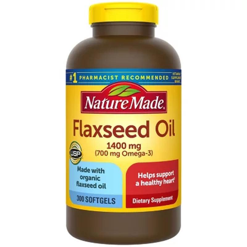 Nature Made Flaxseed Oil 1400 Mg Softgels for Heart Health (300 Ct.)