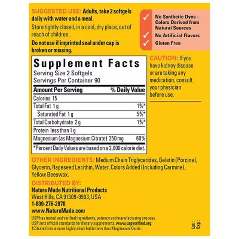 Nature Made Magnesium Citrate 250Mg Softgels (180 Ct.)