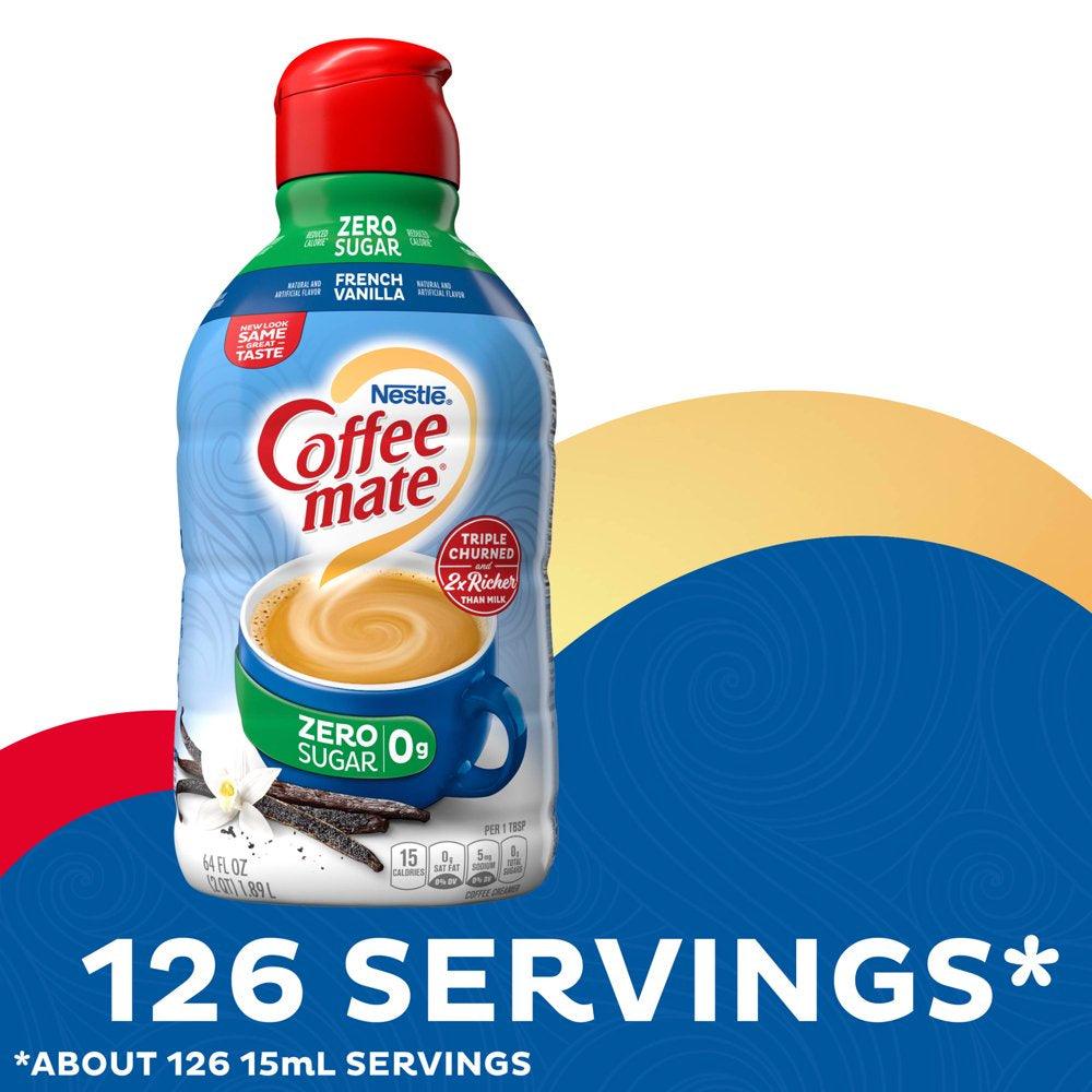 Nestle Coffee Mate Zero Sugar French Vanilla Liquid Coffee Creamer, 64 Fl Oz