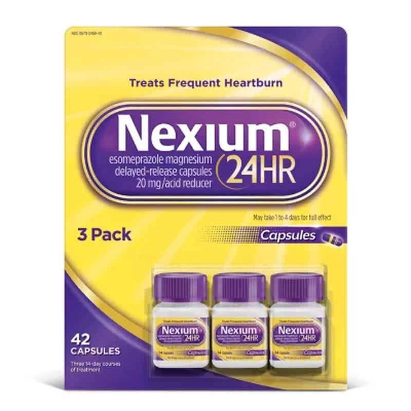 Nexium 24HR Delayed Release Heartburn Relief Capsules, Esomeprazole Magnesium Acid Reducer, 20 Mg. (14 Ct., 3 Pk.)