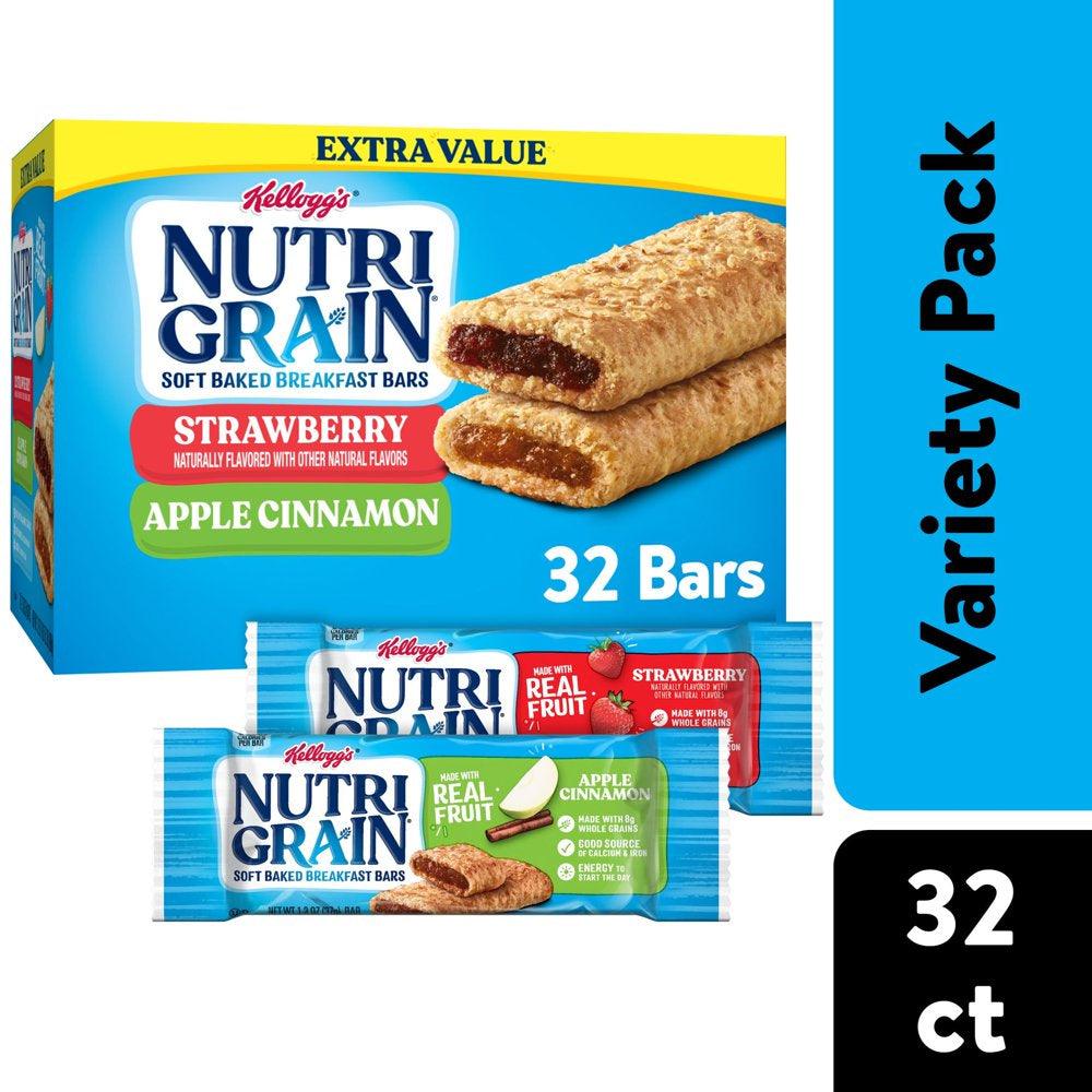 Nutri-Grain Variety Pack Chewy Soft Baked Breakfast Bars, 41.6 Oz, 32 Count