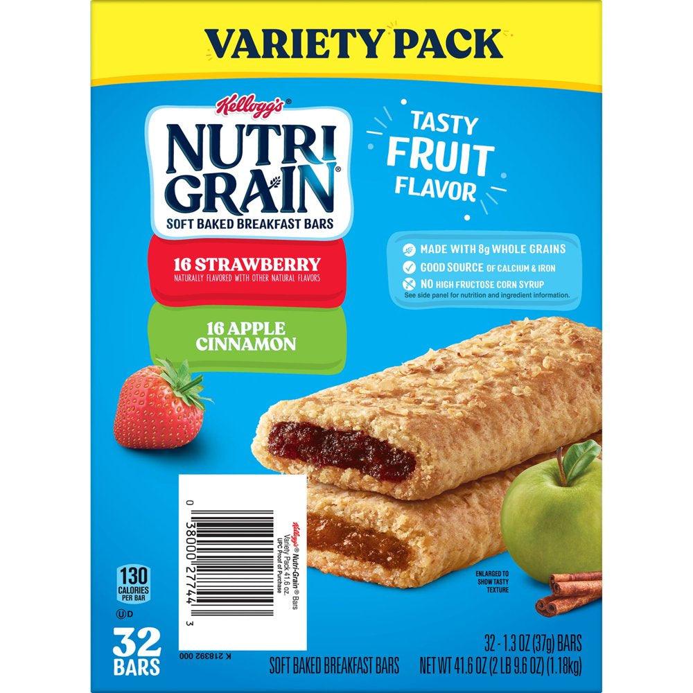 Nutri-Grain Variety Pack Chewy Soft Baked Breakfast Bars, 41.6 Oz, 32 Count