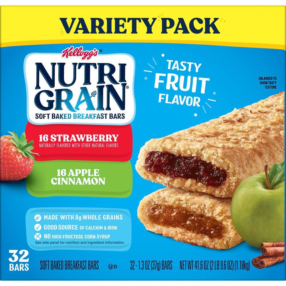 Nutri-Grain Variety Pack Chewy Soft Baked Breakfast Bars, 41.6 Oz, 32 Count