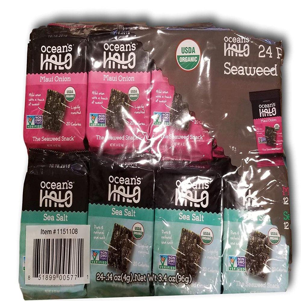 Ocean'S Halo Organic Seaweed Snack 24 Unit Variety Pack - Sea Salt 0.14Oz, 12 Unit and Maui Onion 0.14Oz, 12 Unit