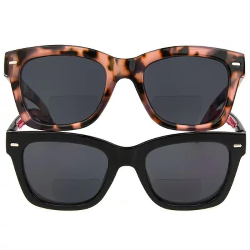 OPTIQUE Trifecta Square Sunglass Readers with Case, Black and Pink Tortoise (2 Pack)