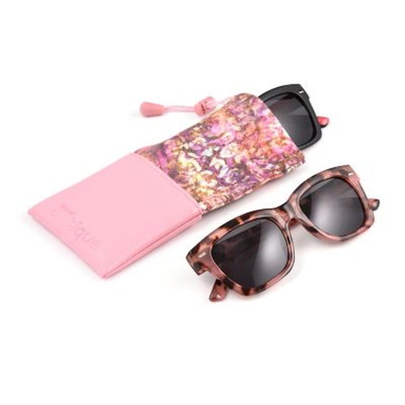 OPTIQUE Trifecta Square Sunglass Readers with Case, Black and Pink Tortoise (2 Pack)