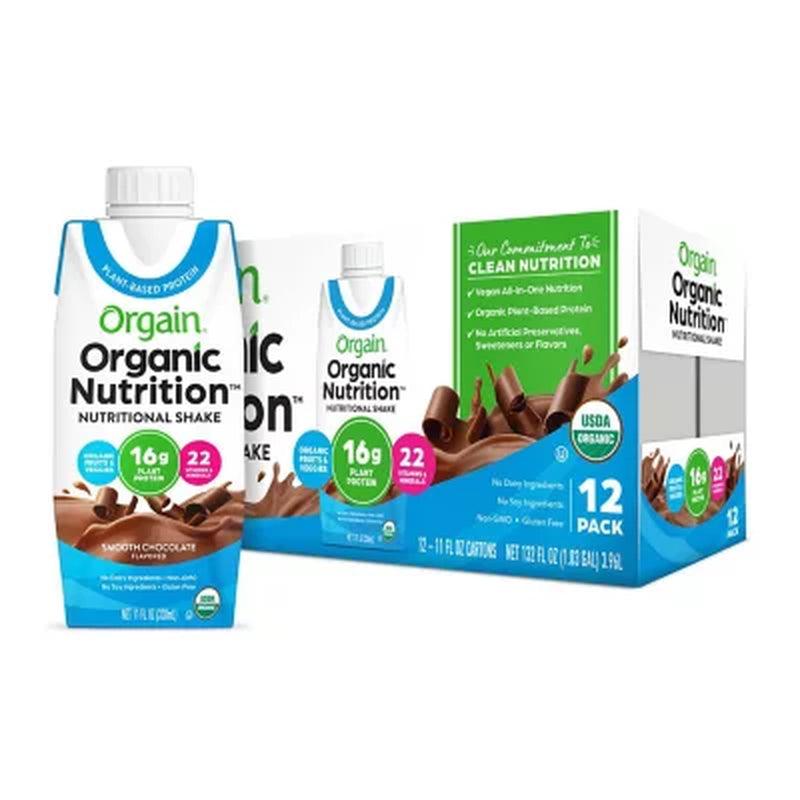 Orgain Organic Nutrition Vegan All-In-One Protein Plant Based RTD Shake, Smooth Chocolate (12 Ct.)