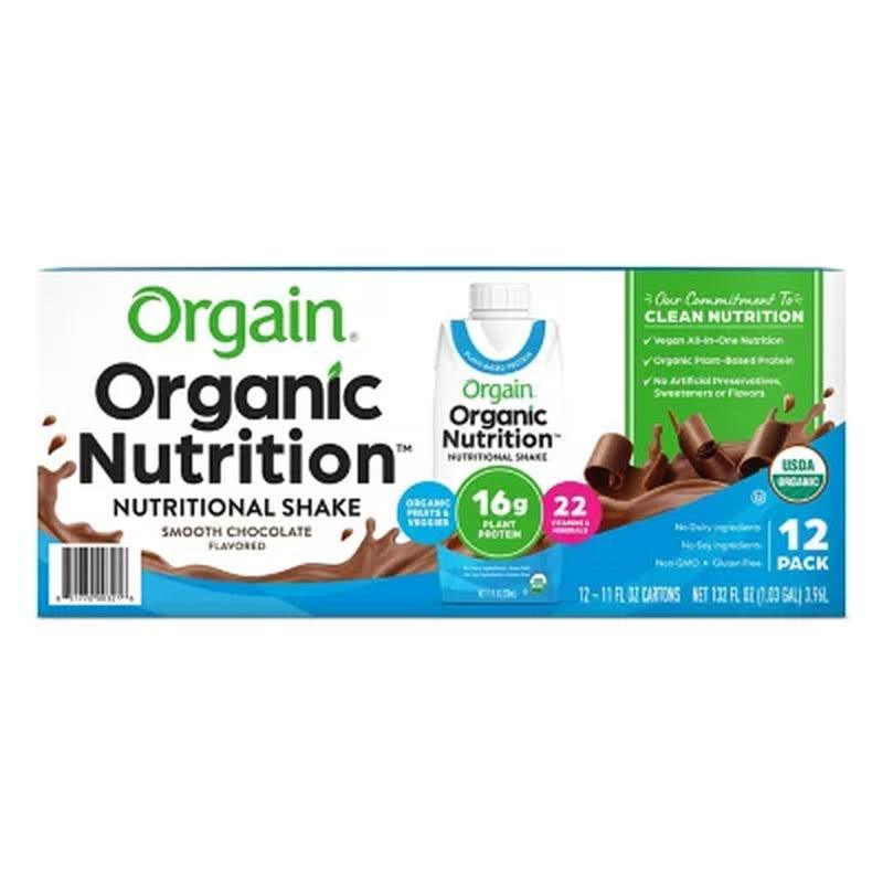 Orgain Organic Nutrition Vegan All-In-One Protein Plant Based RTD Shake, Smooth Chocolate (12 Ct.)