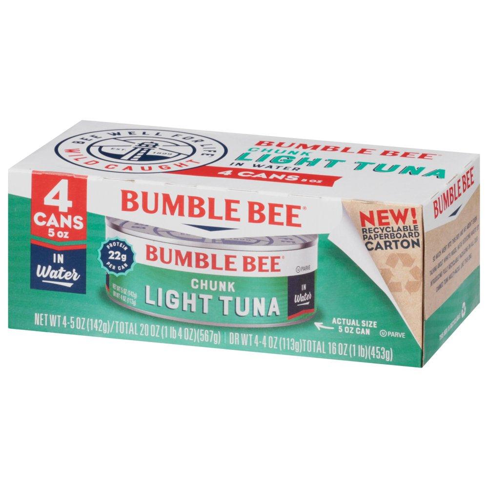 (Pack of 4) Bumble Bee Chunk Light Tuna in Water, 5 Oz Cans