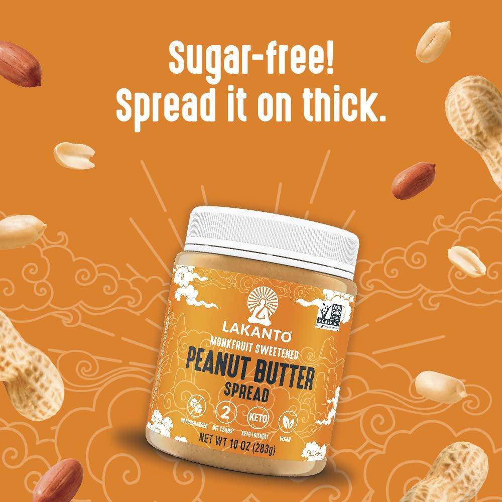 Peanut Butter Spread - Sweetened with Monk Fruit Sweetener, Keto Diet Friendly, Vegan, 2 Net Carbs, Non GMO, Sandwiches, Toast, Smoothies, Cereal, Oatmeal, and More - 10 Oz