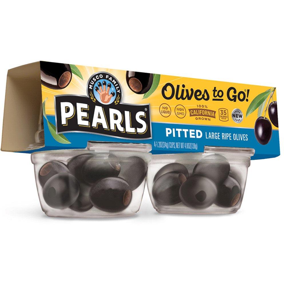 Pearls Black Pitted Large California Ripe Olives, 4 Pack, 1.2 Oz. Cup