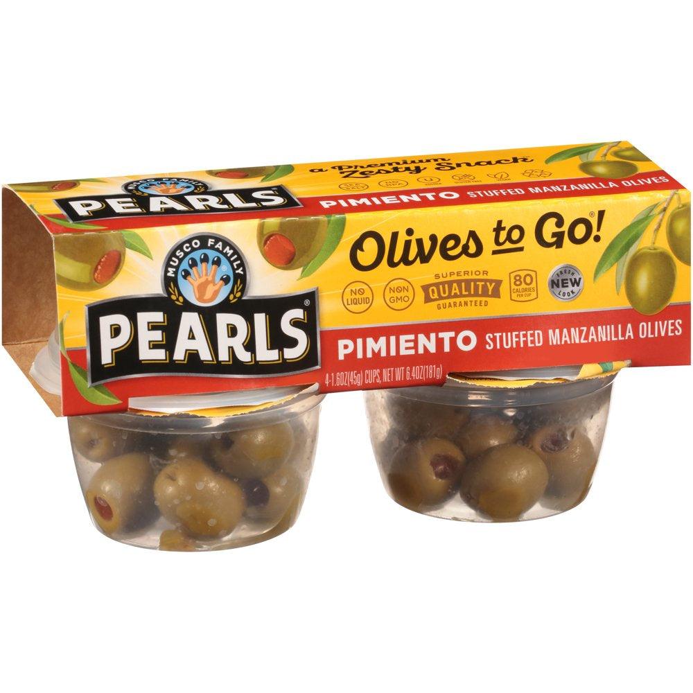 Pearls Pimiento Stuffed Spanish Green Olives, 4 Pack, 1.6 Oz. Cup