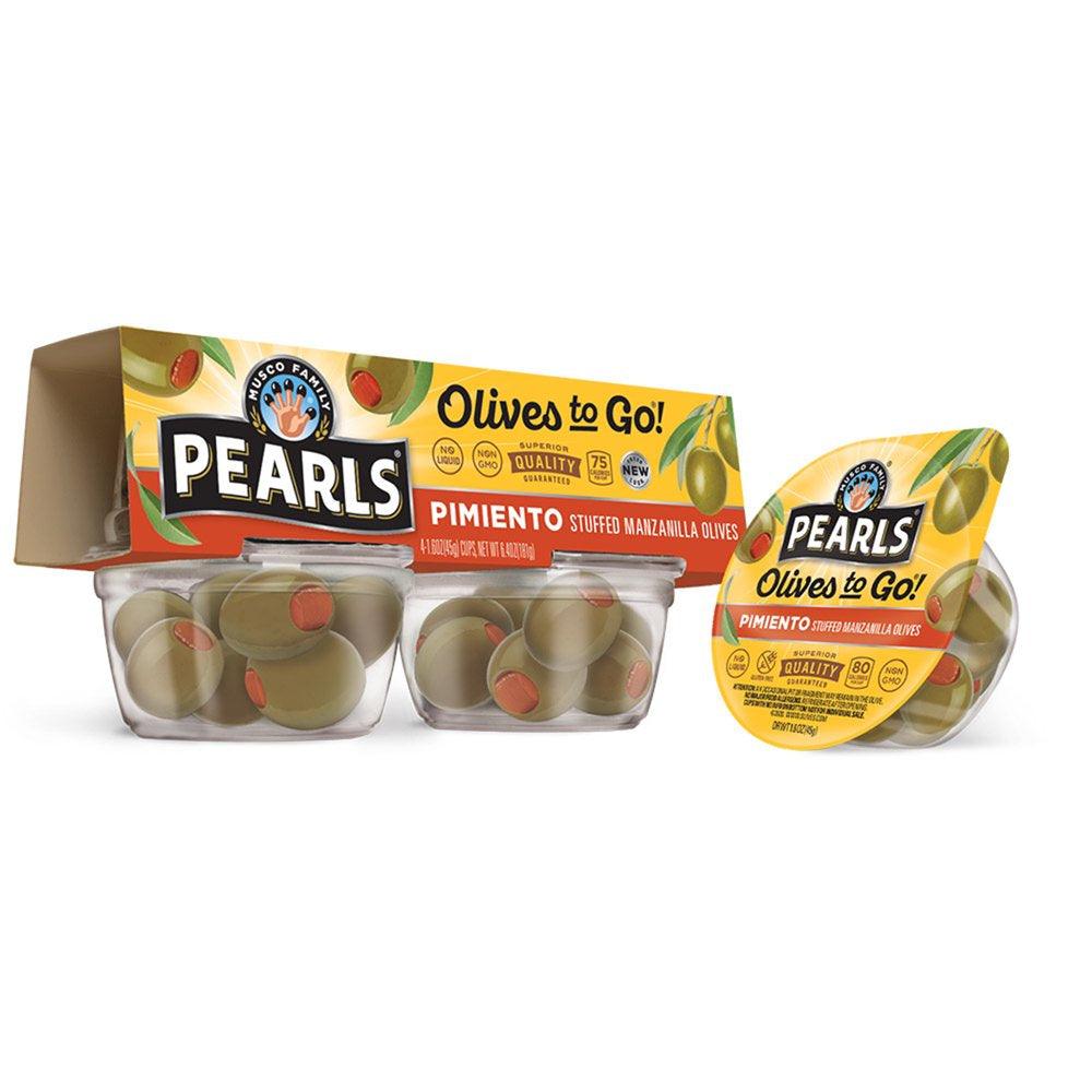 Pearls Pimiento Stuffed Spanish Green Olives, 4 Pack, 1.6 Oz. Cup