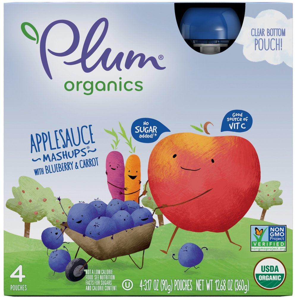 Plum Organics Applesauce Pouches, Blueberry Carrot - 3.17 Oz, 4 Pack