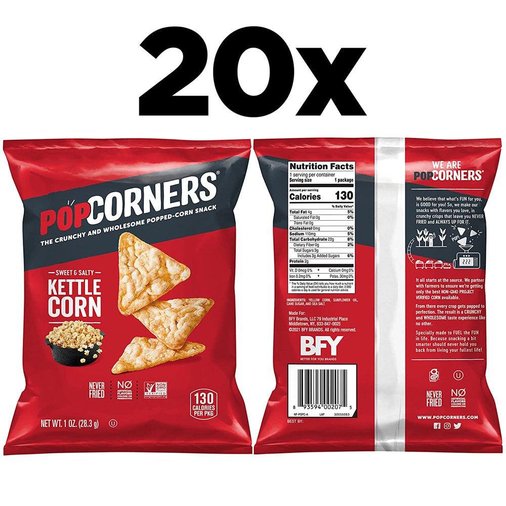 Popcorners Popped Gluten Free Corn Snacks, Kettle Corn, 1 Oz Bags, 20 Count