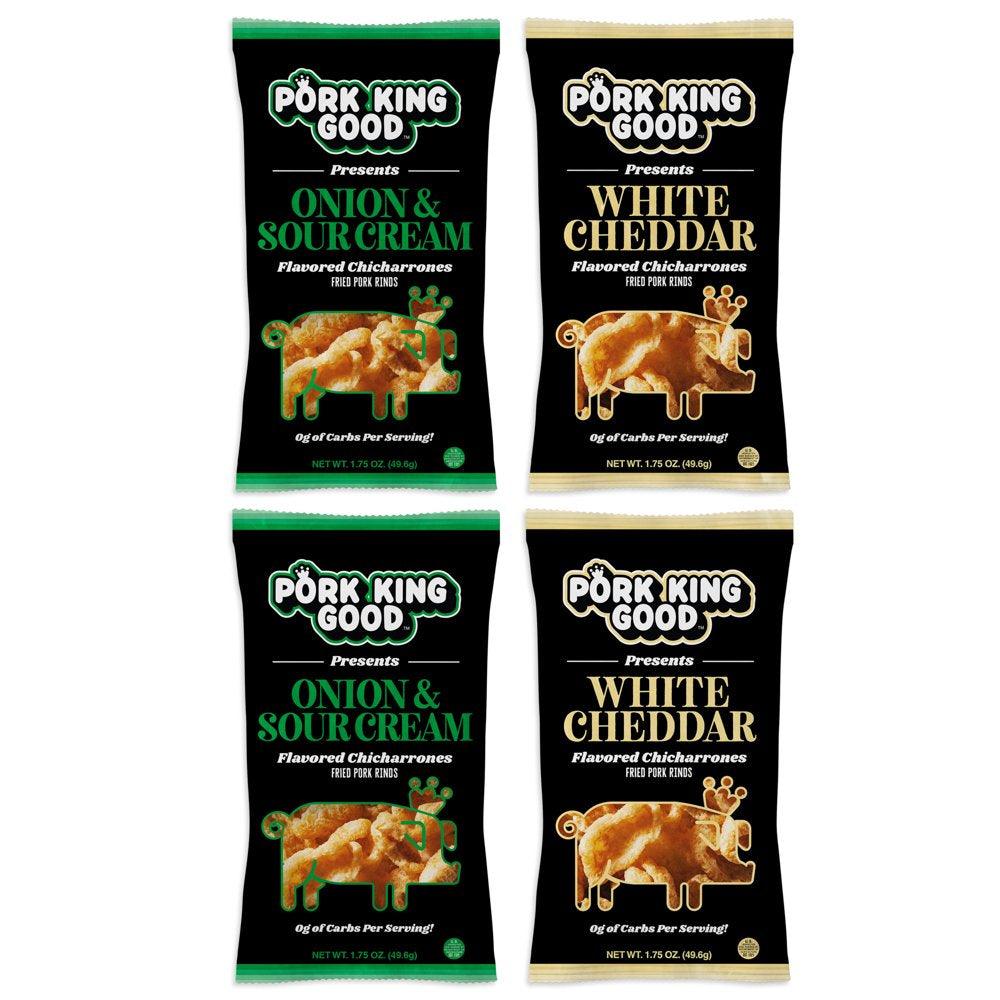 Pork Rinds Variety Pack - White Cheddar / Onion & Sour Cream - 4 Pack (2 of Each Flavor) Keto-Friendly Snack