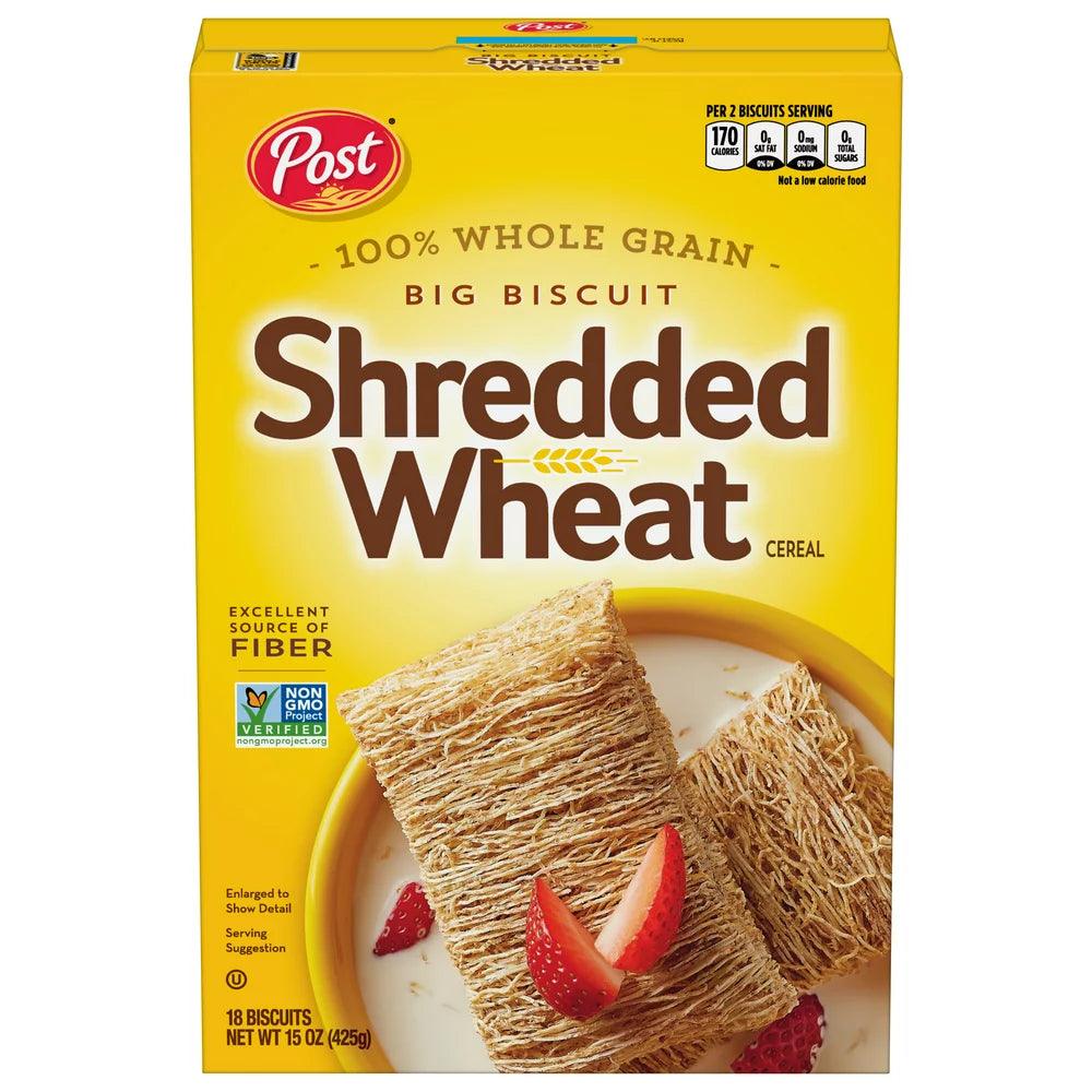 Post Big Biscuit Shredded Wheat, Whole Grain Breakfast Cereal, No Sugar Added Shredded Wheat, 15 Ounce – 1 Count