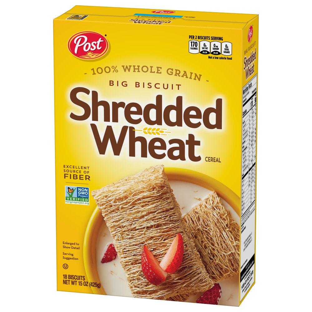 Post Big Biscuit Shredded Wheat, Whole Grain Breakfast Cereal, No Sugar Added Shredded Wheat, 15 Ounce – 1 Count