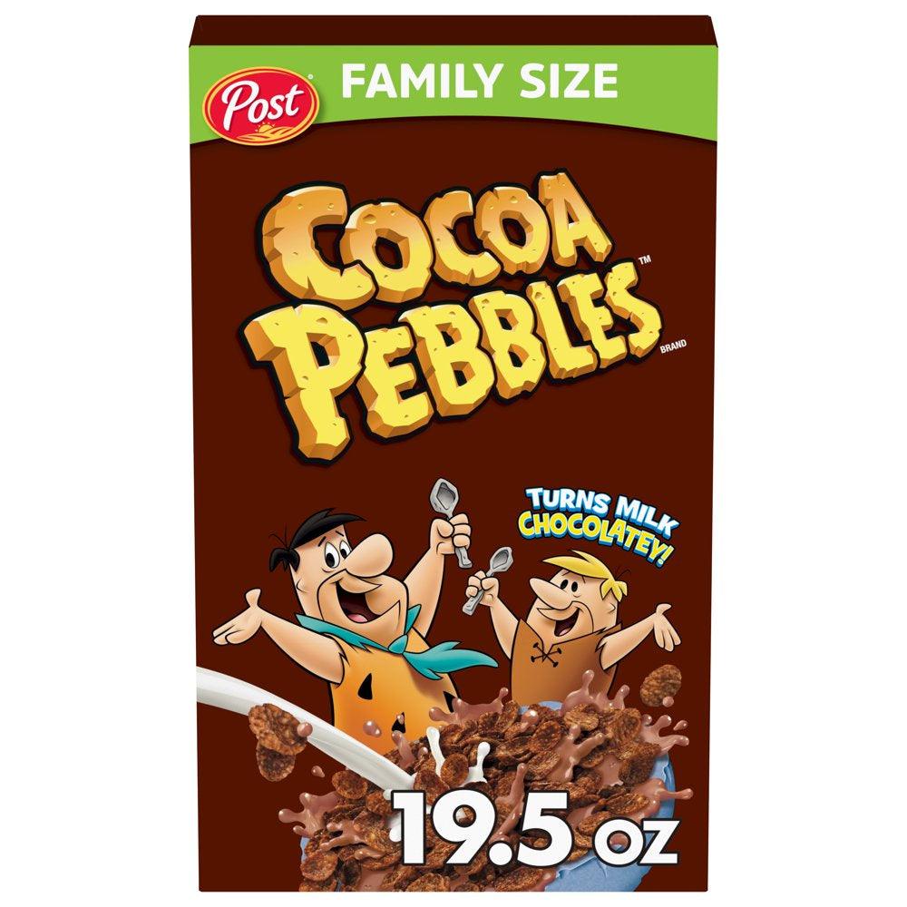 Post Cocoa PEBBLES Cereal, Chocolatey Kids Cereal, Gluten Free, 19.5 OZ Family Size Box