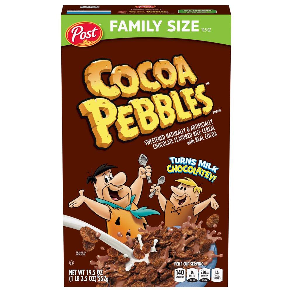 Post Cocoa PEBBLES Cereal, Chocolatey Kids Cereal, Gluten Free, 19.5 OZ Family Size Box