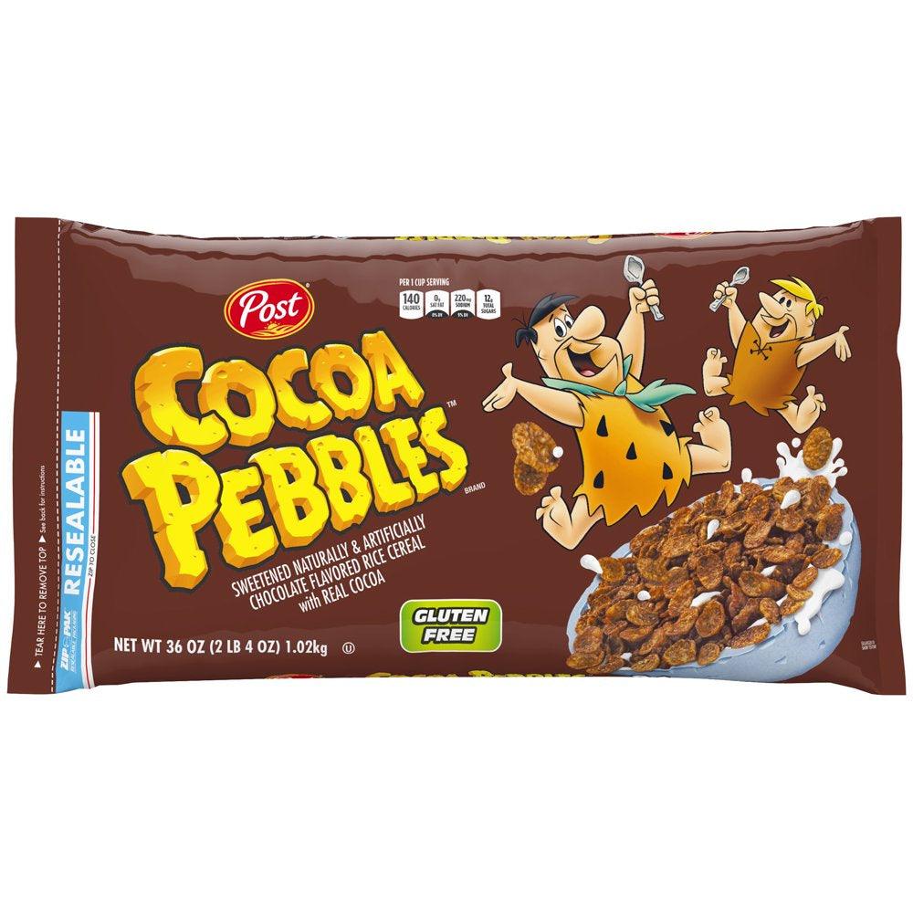 Post Cocoa PEBBLES Cereal, Chocolatey Kids Cereal, Gluten Free, 36 OZ Cereal Bag