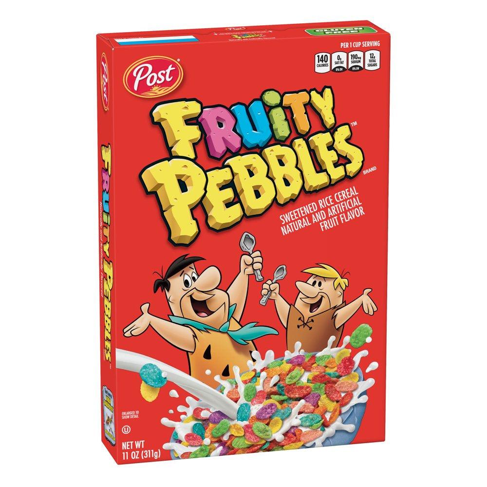 Post Fruity PEBBLES Breakfast Cereal, Gluten Free, 10 Vitamins and Minerals, Breakfast Snacks, Sweetened Rice Cereal, 11 Oz