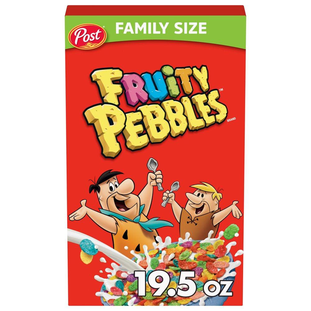 Post Fruity PEBBLES Cereal, Fruity Kids Cereal, Gluten Free, 19.5 OZ Family Size Box