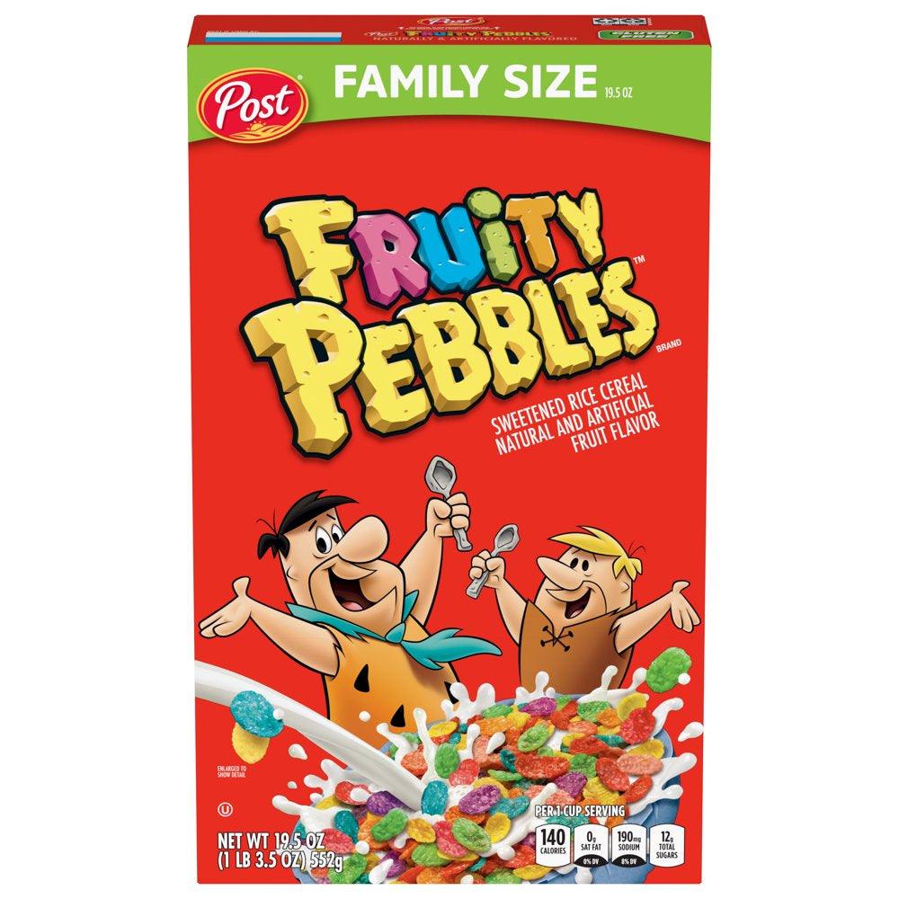 Post Fruity PEBBLES Cereal, Fruity Kids Cereal, Gluten Free, 19.5 OZ Family Size Box