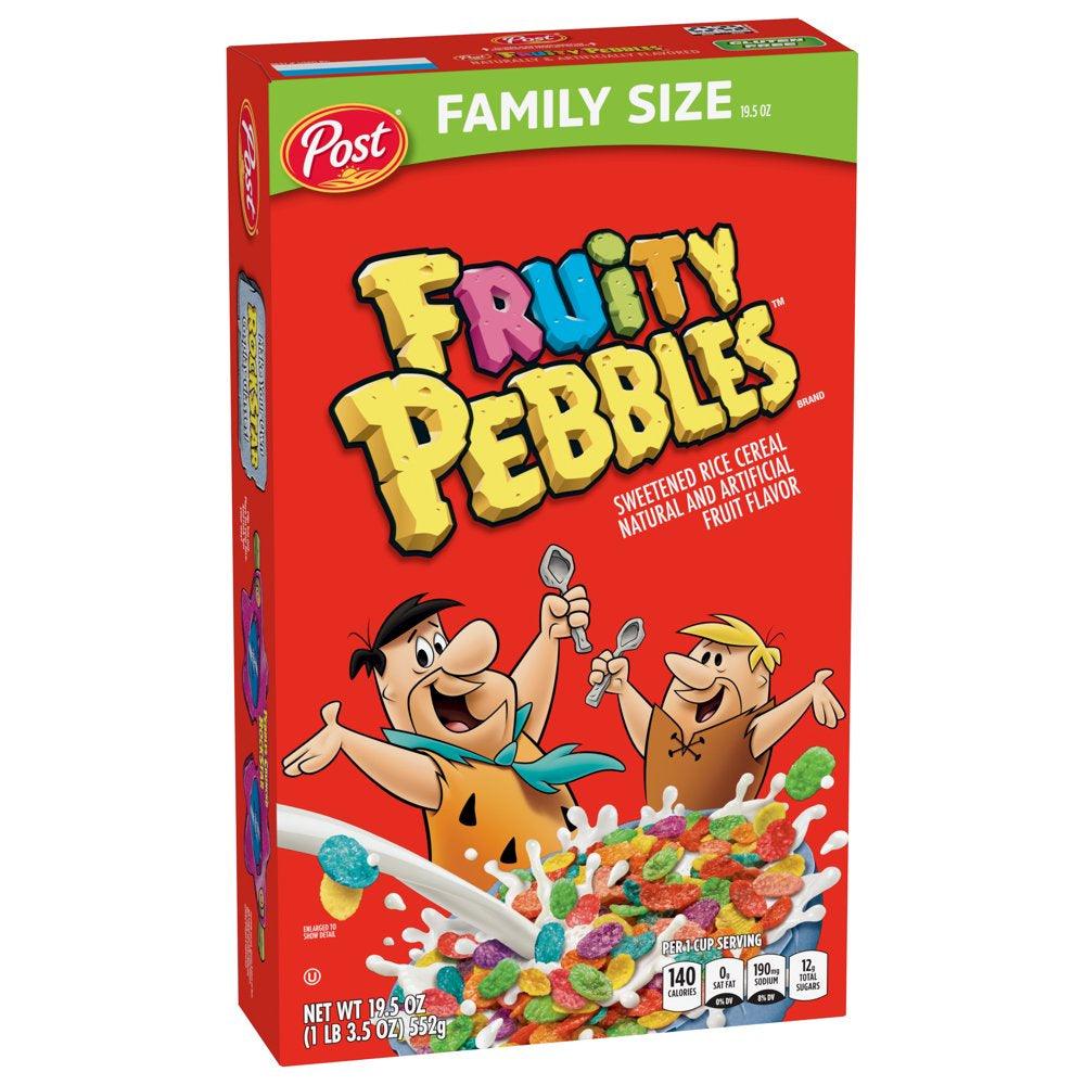 Post Fruity PEBBLES Cereal, Fruity Kids Cereal, Gluten Free, 19.5 OZ Family Size Box