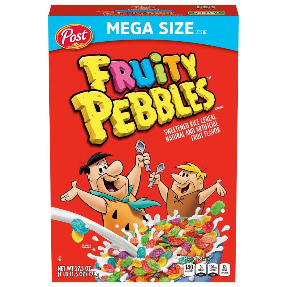 Post Fruity PEBBLES Cereal, Fruity Kids Cereal, Gluten Free, 27.5 OZ Mega Size Box