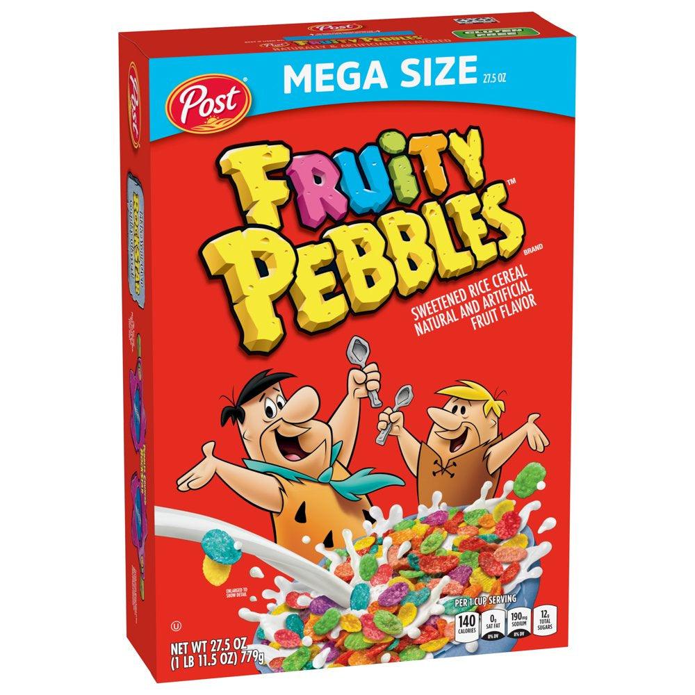 Post Fruity PEBBLES Cereal, Fruity Kids Cereal, Gluten Free, 27.5 OZ Mega Size Box