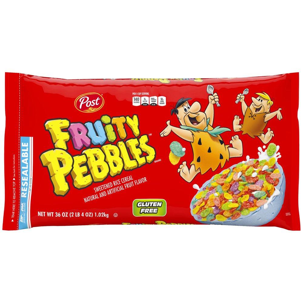 Post Fruity PEBBLES Cereal, Fruity Kids Cereal, Gluten Free, 36 OZ Cereal Bag