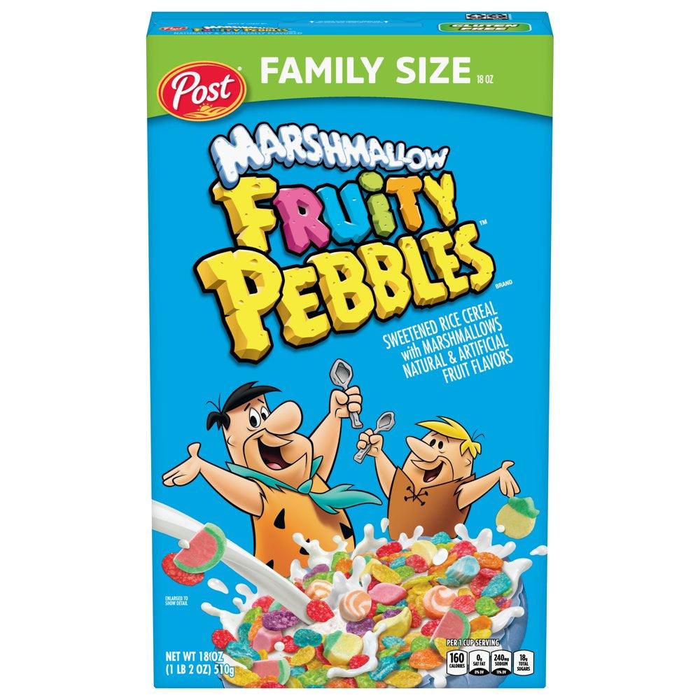 Post Fruity PEBBLES Marshmallow Cereal, Fruity Kids Cereal with Marshmallows, 18 OZ Box