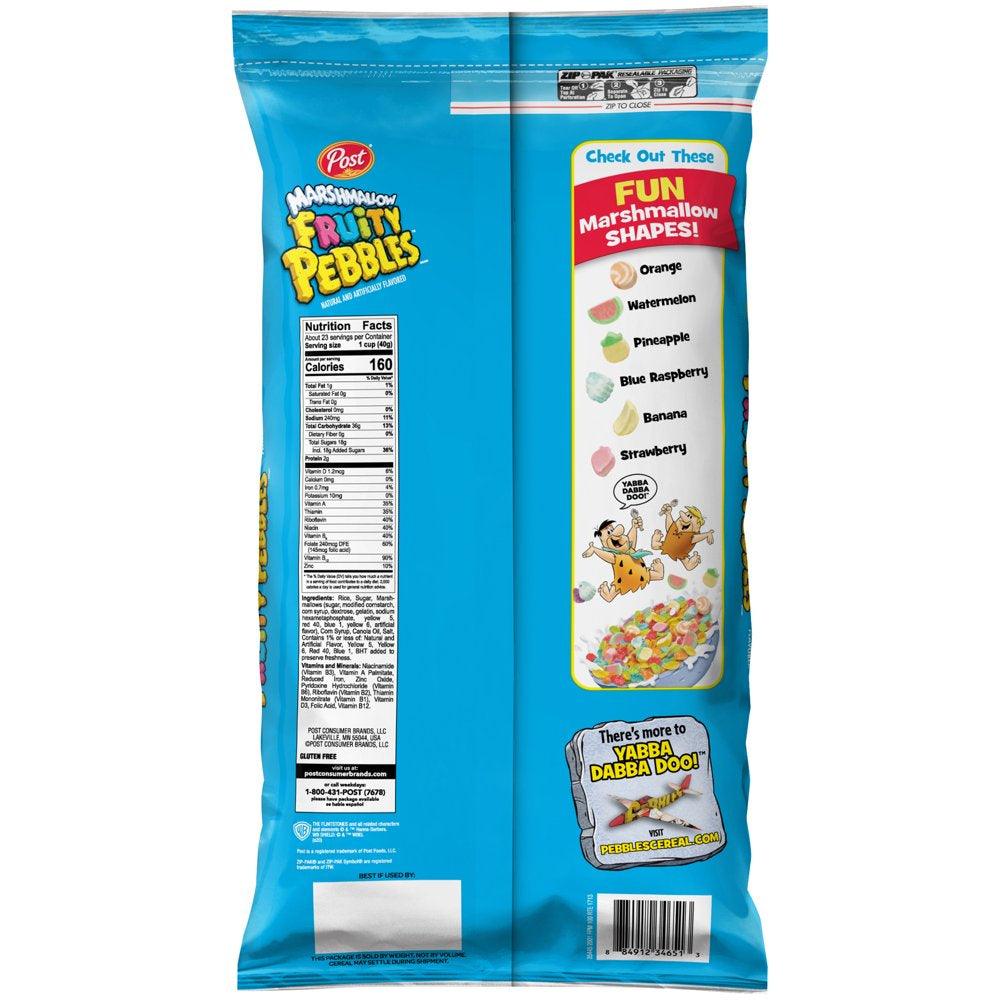 Post Fruity PEBBLES Marshmallow Cereal, Fruity Kids Cereal with Marshmallows, 32 OZ Bag