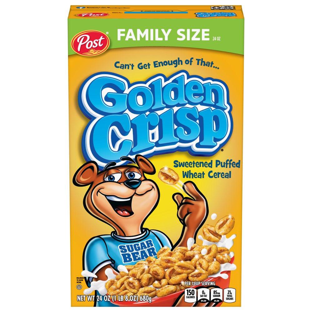 Post Golden Crisp Breakfast Cereal, Breakfast Snacks, Sweetened Wheat Cereal, Kosher, 24 Oz – 1 Count