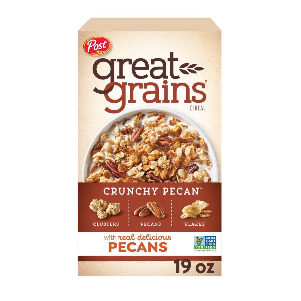 Post Great Grains Crunchy Pecan Breakfast Cereal, Non GMO Project Verified, Heart Healthy, Low Saturated Fat, Whole Grain Cereal, 19 Ounce