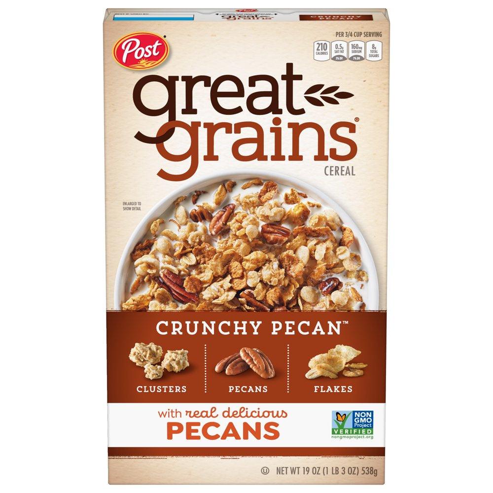 Post Great Grains Crunchy Pecan Breakfast Cereal, Non GMO Project Verified, Heart Healthy, Low Saturated Fat, Whole Grain Cereal, 19 Ounce