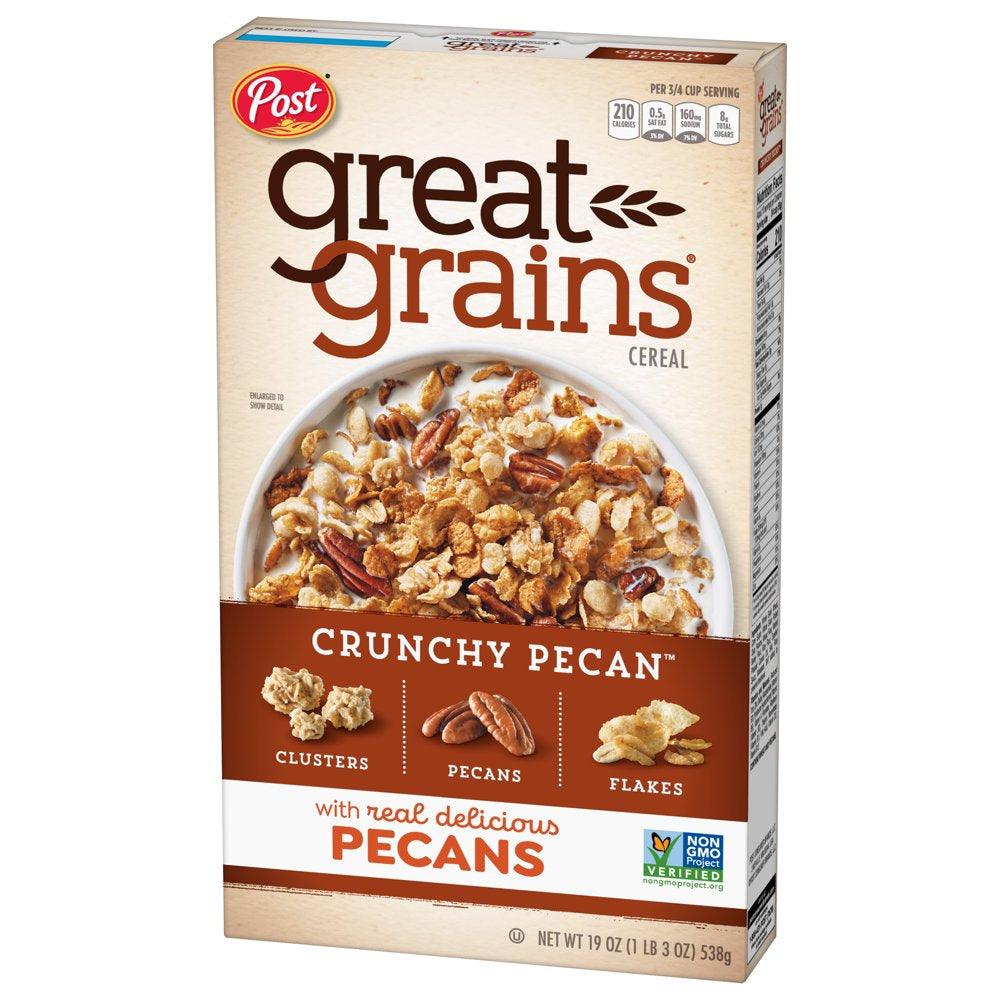 Post Great Grains Crunchy Pecan Breakfast Cereal, Non GMO Project Verified, Heart Healthy, Low Saturated Fat, Whole Grain Cereal, 19 Ounce