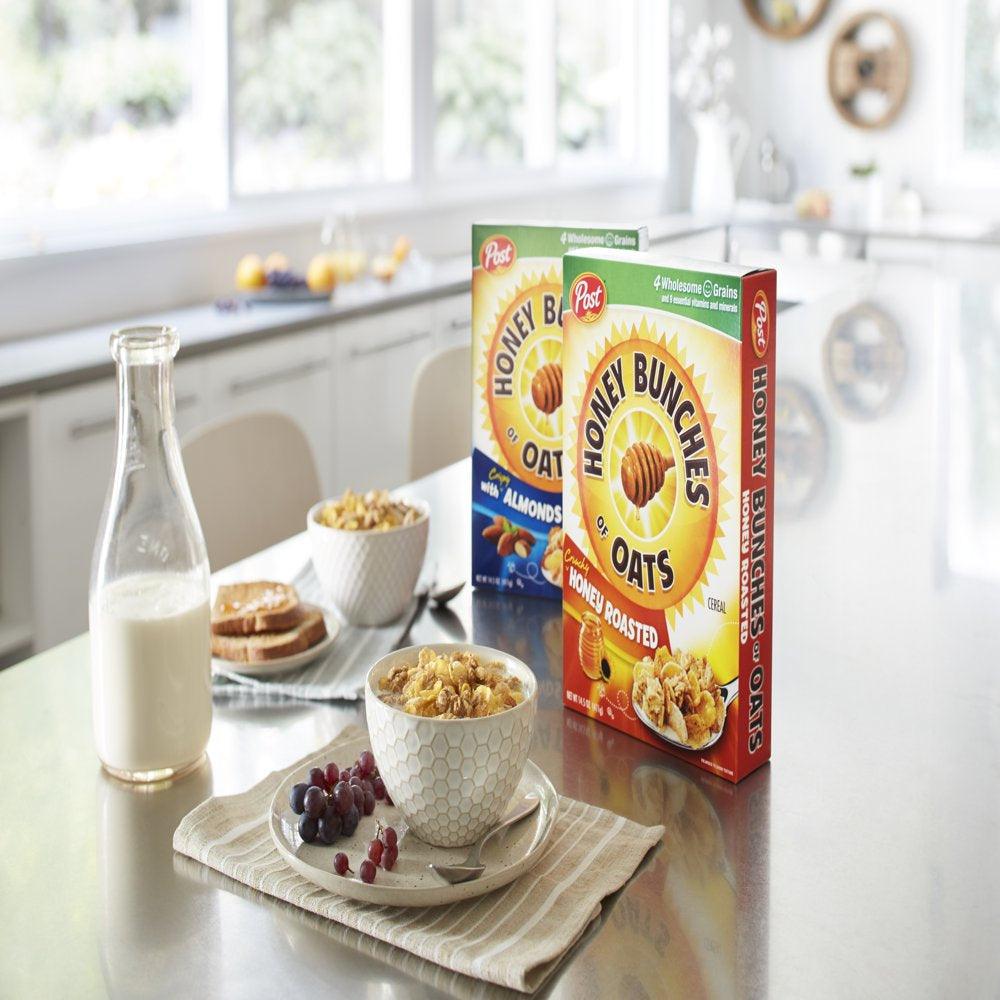 Post Honey Bunches of Oats with Almonds Breakfast Cereal, Family Size Cereal, 18 OZ Box