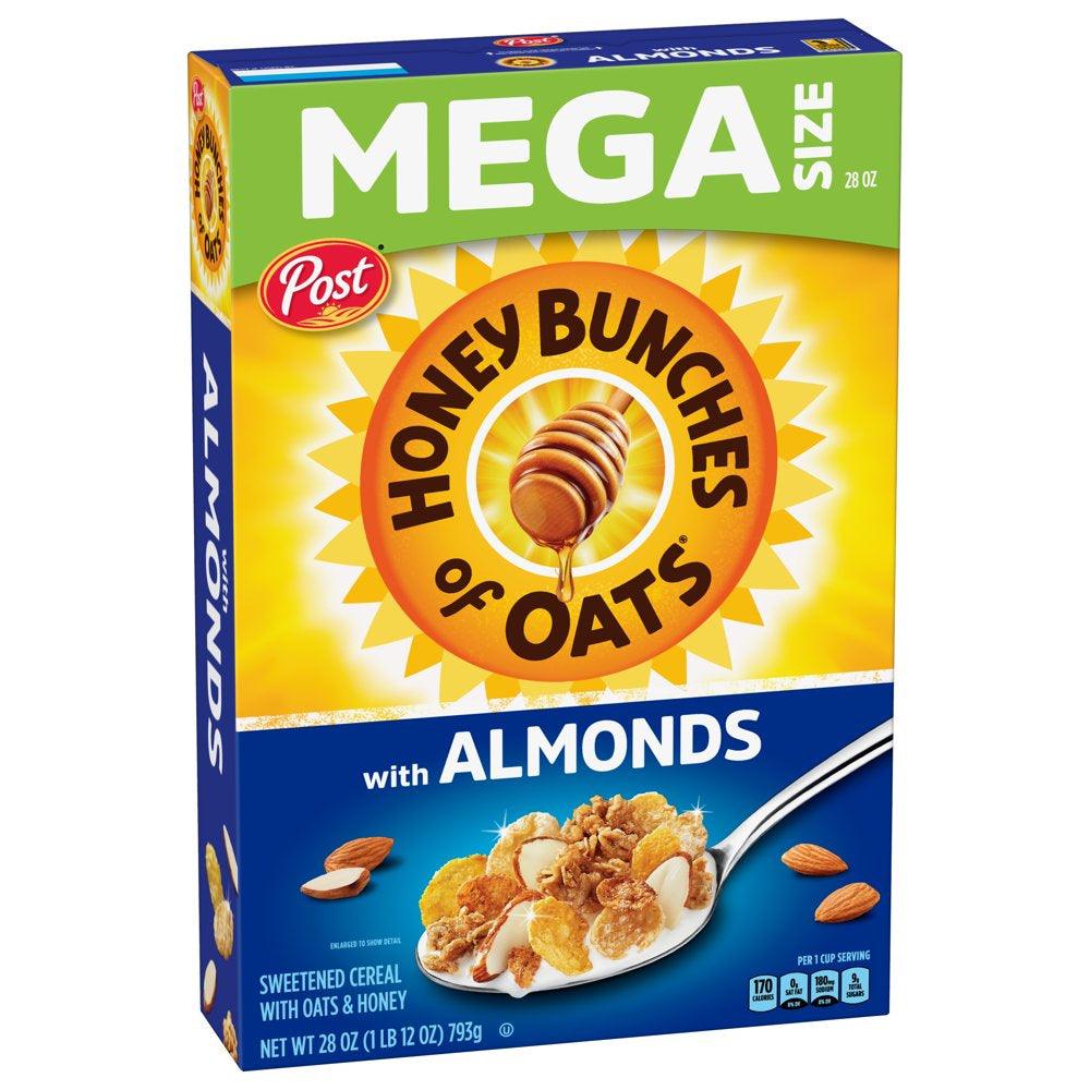 Post Honey Bunches of Oats with Almonds Breakfast Cereal, Family Size Cereal, 28 OZ Box