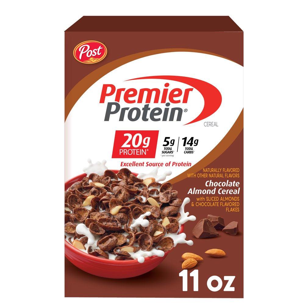 Post Premier Protein Chocolate Almond Cereal, Chocolatey Protein Cereal, 11 OZ Box