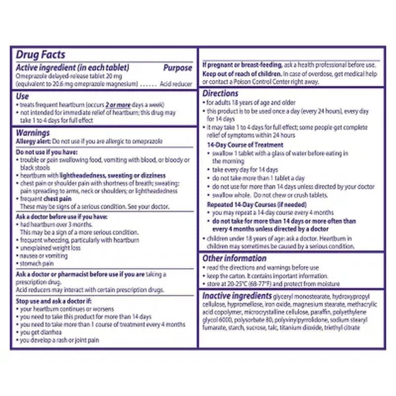 Prilosec OTC Omeprazole Heartburn Medicine and Acid Reducer Tablets, Proton Pump Inhibitor (42 Ct.)