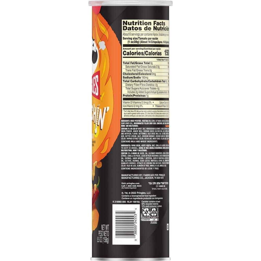 Pringles Scorchin' Cheddar Potato Crisps Chips, 5.5 Oz