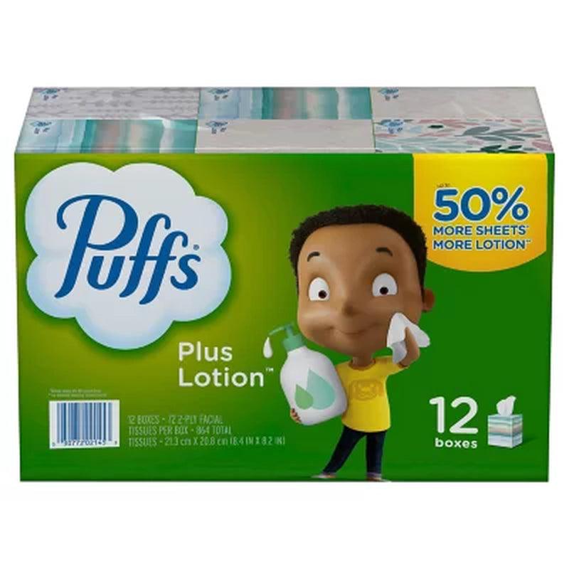 Puffs plus Lotion 2-Ply Facial Tissues, Cube Boxes (72 Tissues/Box, 12 Boxes)