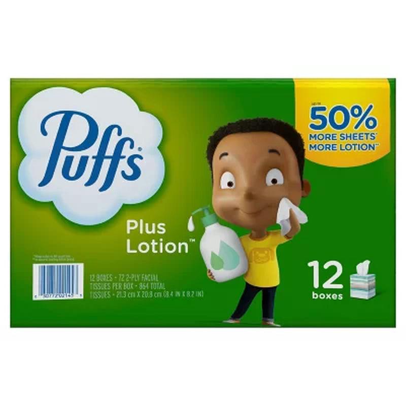 Puffs plus Lotion 2-Ply Facial Tissues, Cube Boxes (72 Tissues/Box, 12 Boxes)