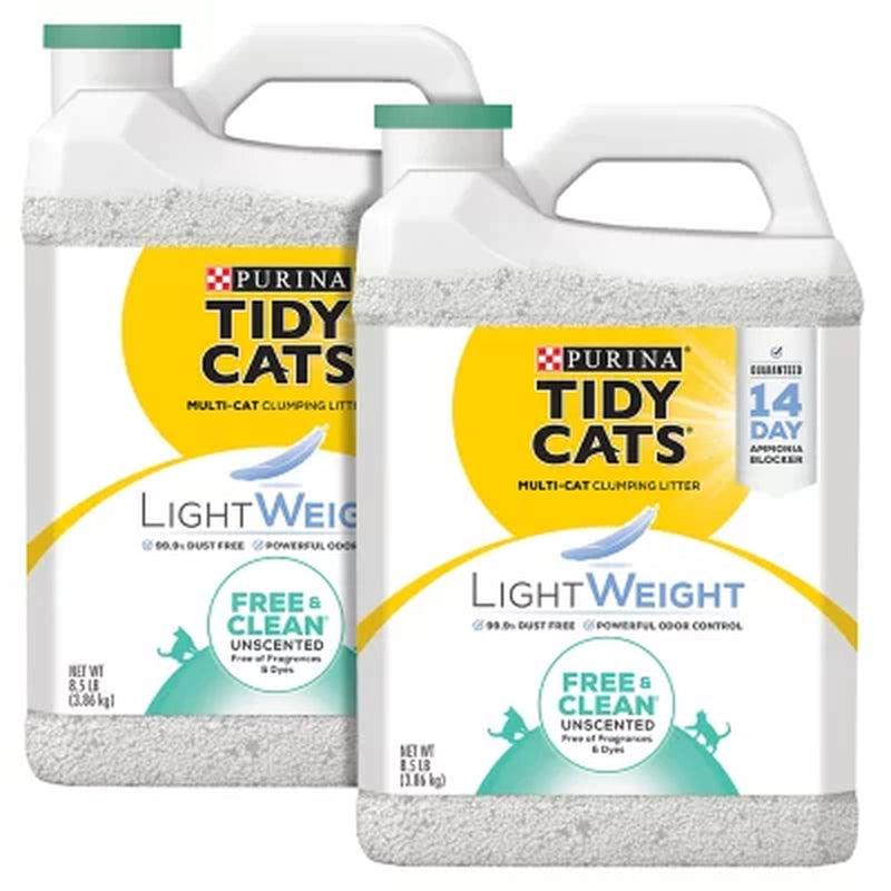 Purina Tidy Cats Lightweight Free & Clean Clumping Cat Litter, Unscented (8.5 Lbs., 2 Pk.)