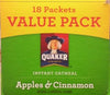 Quaker Apples & Cinnamon Instant Oatmeal, 1.23 Oz, 18 Count