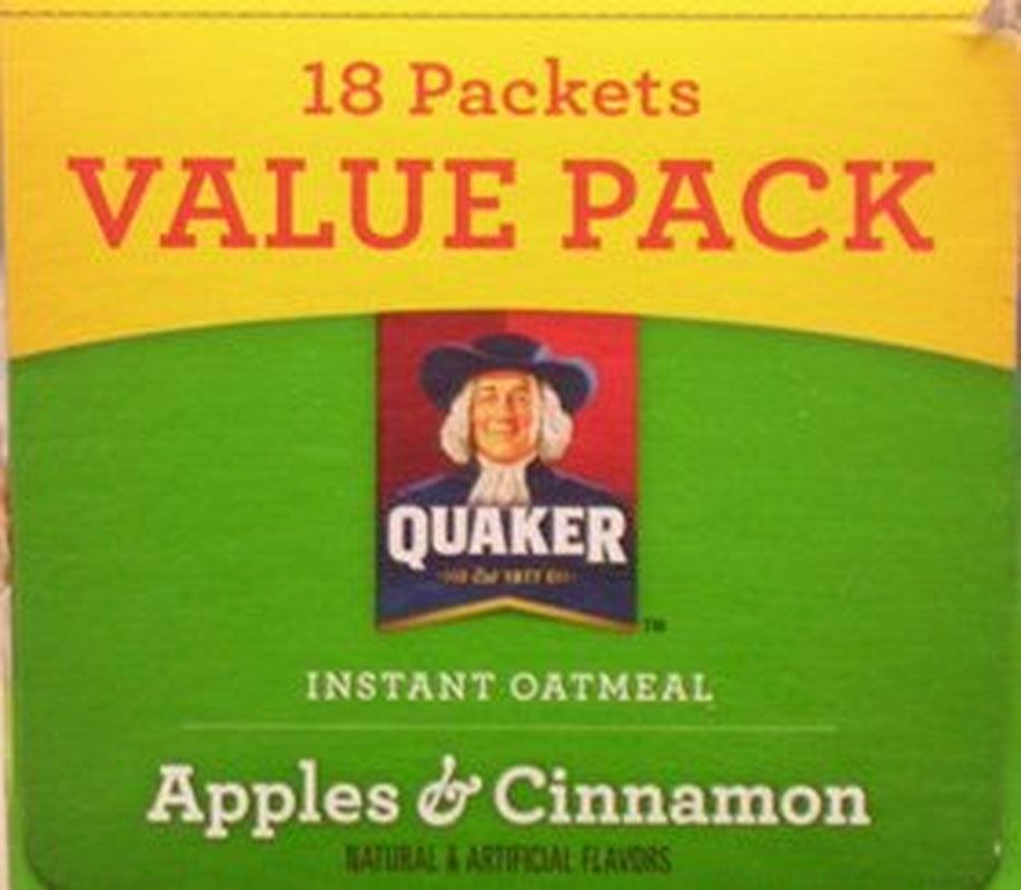 Quaker Apples & Cinnamon Instant Oatmeal, 1.23 Oz, 18 Count