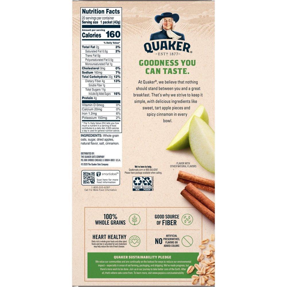 Quaker, Instant Oatmeal, Apple & Cinnamon, 1.51 Oz, 20 Packets